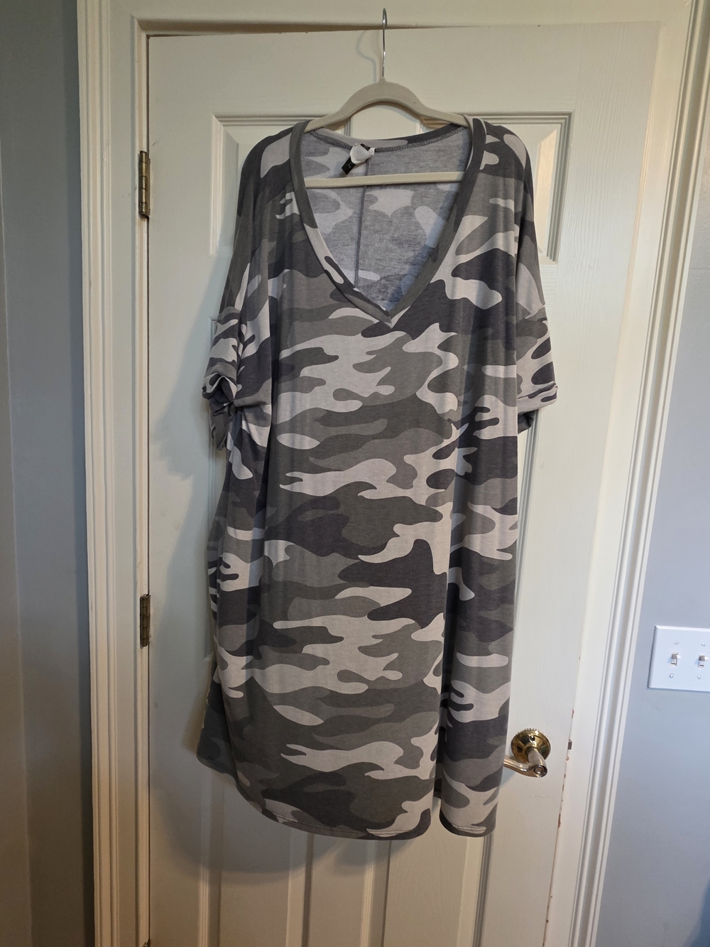 Gray Camo V-Neck Midi Dress